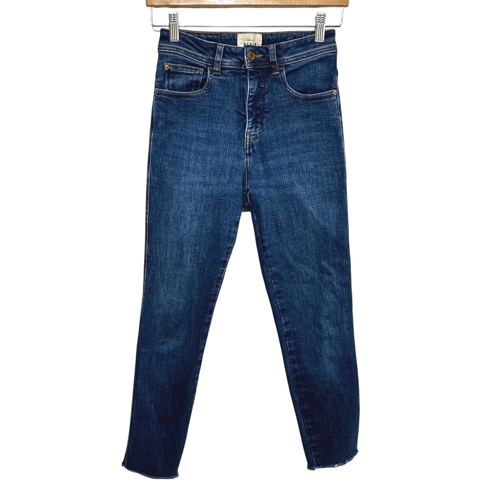 Sezane The Slim Jean Women 26 Raw Hem Organic Cotton High Rise Denim French Girl